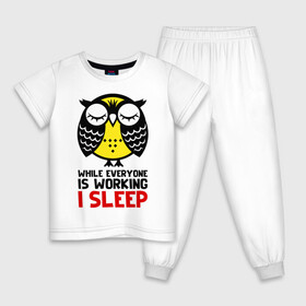Детская пижама хлопок с принтом Сова. Сплю, когда ты на работе в Петрозаводске, 100% хлопок |  брюки и футболка прямого кроя, без карманов, на брюках мягкая резинка на поясе и по низу штанин
 | owl | owls | сова | совушка | совы | филин | фраза | юмор