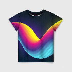 Детская футболка 3D с принтом Neon wire в Петрозаводске, 100% гипоаллергенный полиэфир | прямой крой, круглый вырез горловины, длина до линии бедер, чуть спущенное плечо, ткань немного тянется | neon | rainbow | геометрия | линии | неон | радуга | разноцветный | светящийся