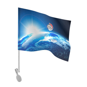 Флаг для автомобиля с принтом Юрий Гагарин Планета Земля в Петрозаводске, 100% полиэстер | Размер: 30*21 см | gagarin | гагарин | день космонавтики | космонавтика | космос | с гагариным | хорошего качества | юрий