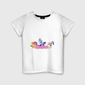 Детская футболка хлопок с принтом My Little Pony Happy Birthday в Петрозаводске, 100% хлопок | круглый вырез горловины, полуприлегающий силуэт, длина до линии бедер | Тематика изображения на принте: applejack | friendship | mylittlepony | rainbow dash | twilight sparkle | waifu | вайфу | дружба это магия | друзья | кони | моя маленькая пони | мультфильм | пони | радуга | ренбоу деш | эплджек