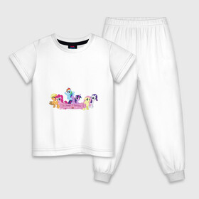 Детская пижама хлопок с принтом My Little Pony Happy Birthday в Петрозаводске, 100% хлопок |  брюки и футболка прямого кроя, без карманов, на брюках мягкая резинка на поясе и по низу штанин
 | Тематика изображения на принте: applejack | friendship | mylittlepony | rainbow dash | twilight sparkle | waifu | вайфу | дружба это магия | друзья | кони | моя маленькая пони | мультфильм | пони | радуга | ренбоу деш | эплджек