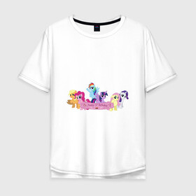 Мужская футболка хлопок Oversize с принтом My Little Pony Happy Birthday в Петрозаводске, 100% хлопок | свободный крой, круглый ворот, “спинка” длиннее передней части | applejack | friendship | mylittlepony | rainbow dash | twilight sparkle | waifu | вайфу | дружба это магия | друзья | кони | моя маленькая пони | мультфильм | пони | радуга | ренбоу деш | эплджек