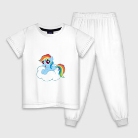 Детская пижама хлопок с принтом My Little Pony Rainbow Dash в Петрозаводске, 100% хлопок |  брюки и футболка прямого кроя, без карманов, на брюках мягкая резинка на поясе и по низу штанин
 | Тематика изображения на принте: applejack | friendship | mylittlepony | rainbow dash | twilight sparkle | waifu | вайфу | дружба это магия | друзья | кони | моя маленькая пони | мультфильм | пони | радуга | ренбоу деш | эплджек