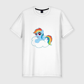 Мужская футболка хлопок Slim с принтом My Little Pony Rainbow Dash в Петрозаводске, 92% хлопок, 8% лайкра | приталенный силуэт, круглый вырез ворота, длина до линии бедра, короткий рукав | applejack | friendship | mylittlepony | rainbow dash | twilight sparkle | waifu | вайфу | дружба это магия | друзья | кони | моя маленькая пони | мультфильм | пони | радуга | ренбоу деш | эплджек