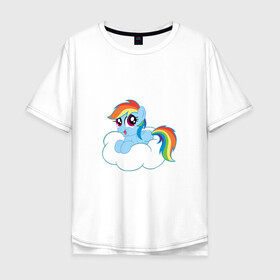 Мужская футболка хлопок Oversize с принтом My Little Pony Rainbow Dash в Петрозаводске, 100% хлопок | свободный крой, круглый ворот, “спинка” длиннее передней части | applejack | friendship | mylittlepony | rainbow dash | twilight sparkle | waifu | вайфу | дружба это магия | друзья | кони | моя маленькая пони | мультфильм | пони | радуга | ренбоу деш | эплджек