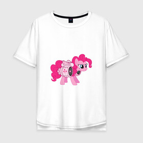 Мужская футболка хлопок Oversize с принтом Pinkie Pie   в Петрозаводске, 100% хлопок | свободный крой, круглый ворот, “спинка” длиннее передней части | applejack | friendship | mylittlepony | rainbow dash | twilight sparkle | waifu | вайфу | дружба это магия | друзья | кони | моя маленькая пони | мультфильм | пони | радуга | ренбоу деш | эплджек