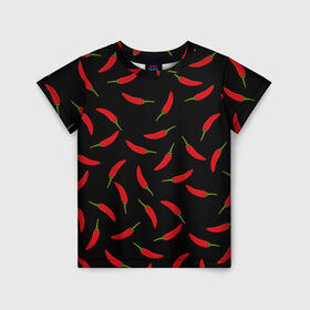 Детская футболка 3D с принтом Chili peppers в Петрозаводске, 100% гипоаллергенный полиэфир | прямой крой, круглый вырез горловины, длина до линии бедер, чуть спущенное плечо, ткань немного тянется | chili peppers | горячий | еда | овощ | острый | перец чили | узор