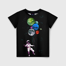Детская футболка 3D с принтом Космонавт Воздушные Планеты в Петрозаводске, 100% гипоаллергенный полиэфир | прямой крой, круглый вырез горловины, длина до линии бедер, чуть спущенное плечо, ткань немного тянется | alien | earth | galaxy | hello | mars | moon | nasa | space | star | абстракция | вселенная | звезда | земля | космонавт | космос | луна | марс | наса | нло | планета | привет | текстура | узор | шары