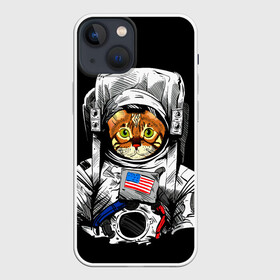 Чехол для iPhone 13 mini с принтом Кот Космонавт (США) в Петрозаводске,  |  | cat | earth | mars | moon | nasa | space | star | животные | звезда | земля | космонавт | космос | кот | кошка | луна | марс | наса | планета | прикол