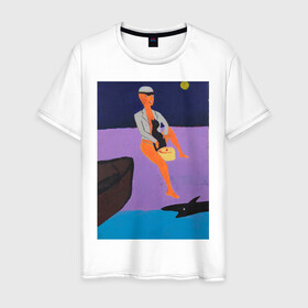 Мужская футболка хлопок с принтом Картина #1, Ческидов в Петрозаводске, 100% хлопок | прямой крой, круглый вырез горловины, длина до линии бедер, слегка спущенное плечо. | абстракция | акула | берег | женщина | кошка | лодка | луна