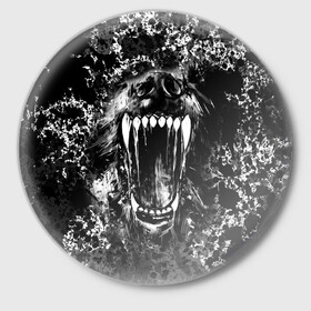 Значок с принтом Волчья пасть в Петрозаводске,  металл | круглая форма, металлическая застежка в виде булавки | Тематика изображения на принте: волк | волчья пасть | животные | зубы | оскал | рык | собака