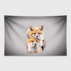 Флаг-баннер с принтом Лисята в Петрозаводске, 100% полиэстер | размер 67 х 109 см, плотность ткани — 95 г/м2; по краям флага есть четыре люверса для крепления | детеныши | животные | лиса | лисенок | лисичка | лисята | природа | рыжая