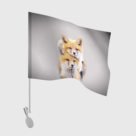 Флаг для автомобиля с принтом Лисята в Петрозаводске, 100% полиэстер | Размер: 30*21 см | детеныши | животные | лиса | лисенок | лисичка | лисята | природа | рыжая