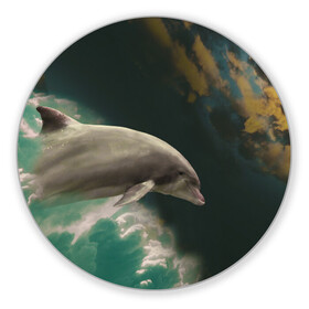 Коврик для мышки круглый с принтом Дельфин в облаках в Петрозаводске, резина и полиэстер | круглая форма, изображение наносится на всю лицевую часть | дельфин | облака | плавник | полет | свобода