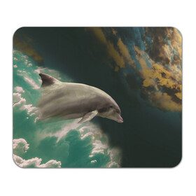 Коврик для мышки прямоугольный с принтом Дельфин в облаках в Петрозаводске, натуральный каучук | размер 230 х 185 мм; запечатка лицевой стороны | дельфин | облака | плавник | полет | свобода