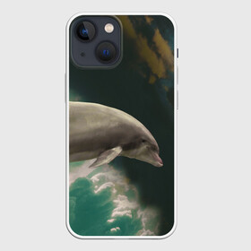 Чехол для iPhone 13 mini с принтом Дельфин в облаках в Петрозаводске,  |  | дельфин | облака | плавник | полет | свобода