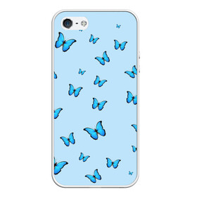 Чехол для iPhone 5/5S матовый с принтом Синие бабочки в Петрозаводске, Силикон | Область печати: задняя сторона чехла, без боковых панелей | blue | butterfly | emoji | smile | бабочки | насекомые | эмоджи
