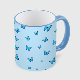Кружка с принтом Синие бабочки в Петрозаводске, керамика | ёмкость 330 мл | blue | butterfly | emoji | smile | бабочки | насекомые | эмоджи