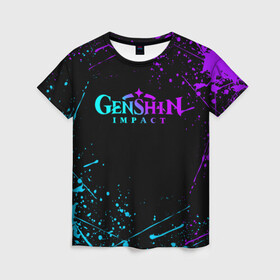 Женская футболка 3D с принтом GENSHIN IMPACT NEON LOGO в Петрозаводске, 100% полиэфир ( синтетическое хлопкоподобное полотно) | прямой крой, круглый вырез горловины, длина до линии бедер | amber | anime | genshin impact | girl | jean | lisa | paimon | xiao | zelda | анемо | аниме | геншен импакт | геншин импакт | геншин эмпакт | геншинимпакт | девушка | игры | кли | лиза | паймон | пеймон | персонажи | сяо | тян