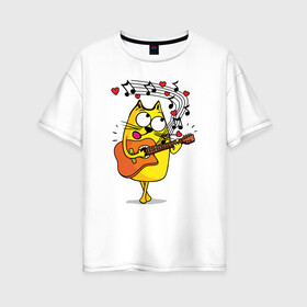 Женская футболка хлопок Oversize с принтом Кот поет серенаду в Петрозаводске, 100% хлопок | свободный крой, круглый ворот, спущенный рукав, длина до линии бедер
 | cat | kitty | киска | кот | котик | котэ | кошечка | кошка | пушистик