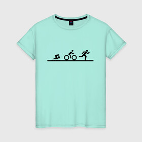 Женская футболка хлопок с принтом Троеборье в Петрозаводске, 100% хлопок | прямой крой, круглый вырез горловины, длина до линии бедер, слегка спущенное плечо | ironman | tri | triathlon | бег | велосипед | велоспорт | выносливость | мультиспорт | плавание | сила | скорость | спорт | три | триатлон | троеборье | цикличный