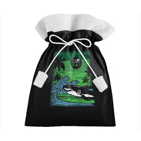 Подарочный 3D мешок с принтом Surf shark в Петрозаводске, 100% полиэстер | Размер: 29*39 см | Тематика изображения на принте: shark | акула | вода | море | океан | остров | отпуск | пальмы | серфинг