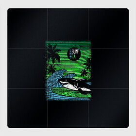Магнитный плакат 3Х3 с принтом Surf shark в Петрозаводске, Полимерный материал с магнитным слоем | 9 деталей размером 9*9 см | Тематика изображения на принте: shark | акула | вода | море | океан | остров | отпуск | пальмы | серфинг