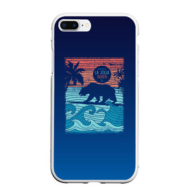 Чехол для iPhone 7Plus/8 Plus матовый с принтом Медведь на серфинге в Петрозаводске, Силикон | Область печати: задняя сторона чехла, без боковых панелей | Тематика изображения на принте: волны | закат | медведь | море | океан | отдых | отпуск | пальмы | серфинг