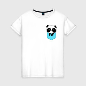 Женская футболка хлопок с принтом Панда милашка в кармашке в Петрозаводске, 100% хлопок | прямой крой, круглый вырез горловины, длина до линии бедер, слегка спущенное плечо | животное | карман | малышка | медведь | милашка