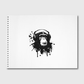 Альбом для рисования с принтом Обезьяна Меломан в Петрозаводске, 100% бумага
 | матовая бумага, плотность 200 мг. | black | blot | butterflies | chimpanzee | gorilla | headphones | ink | lover | monkey | music | sheet | white | бабочки | белое | горилла | клякса | меломан | музыка | наушники | ноты | обезьяна | спокойствие | умиротворение | чернила | черное