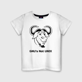 Детская футболка хлопок с принтом GNU’s Not UNIX в Петрозаводске, 100% хлопок | круглый вырез горловины, полуприлегающий силуэт, длина до линии бедер | Тематика изображения на принте: gnu | linux | not unix | programming | гну | линукс | программист | сисадмин | системный администратор