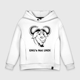 Детское худи Oversize хлопок с принтом GNU’s Not UNIX в Петрозаводске, френч-терри — 70% хлопок, 30% полиэстер. Мягкий теплый начес внутри —100% хлопок | боковые карманы, эластичные манжеты и нижняя кромка, капюшон на магнитной кнопке | Тематика изображения на принте: gnu | linux | not unix | programming | гну | линукс | программист | сисадмин | системный администратор
