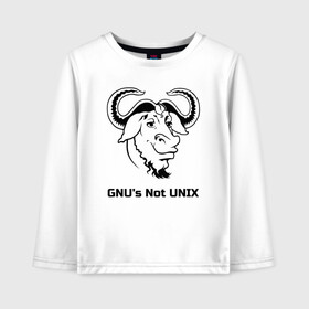 Детский лонгслив хлопок с принтом GNU’s Not UNIX в Петрозаводске, 100% хлопок | круглый вырез горловины, полуприлегающий силуэт, длина до линии бедер | gnu | linux | not unix | programming | гну | линукс | программист | сисадмин | системный администратор