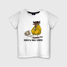 Детская футболка хлопок с принтом GNU’s Not UNIX в Петрозаводске, 100% хлопок | круглый вырез горловины, полуприлегающий силуэт, длина до линии бедер | gnu | linux | not unix | programming | гну | линукс | программист | сисадмин | системный администратор