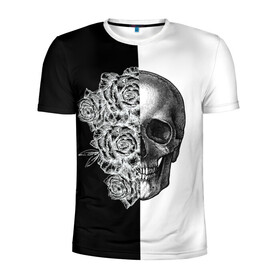 Мужская футболка 3D спортивная с принтом SkullRose Sketch в Петрозаводске, 100% полиэстер с улучшенными характеристиками | приталенный силуэт, круглая горловина, широкие плечи, сужается к линии бедра | набросок | рисунок карандашом | роза | чб | череп | черепушка | черно белое