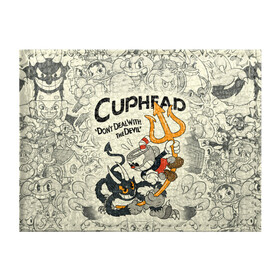 Обложка для студенческого билета с принтом Cuphead and Devil в Петрозаводске, натуральная кожа | Размер: 11*8 см; Печать на всей внешней стороне | cuphead | devil | dont deal with the devil | все персонажи | дьявол | игры | капхед | чашеголовый | черт