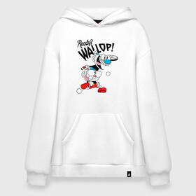 Худи SuperOversize хлопок с принтом Ready? Wallop! Cuphead в Петрозаводске, 70% хлопок, 30% полиэстер, мягкий начес внутри | карман-кенгуру, эластичная резинка на манжетах и по нижней кромке, двухслойный капюшон
 | cuphead | cuphead and mugman | mugman | ready | wallop | игры | капхед | чашеголовый