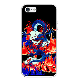 Чехол для iPhone 5/5S матовый с принтом Огненный Дракон в Петрозаводске, Силикон | Область печати: задняя сторона чехла, без боковых панелей | akatsuki | beast | dragon | fire | акацуки | дракон | животные | зверь | змей | когти | облако | огонь | узор | чб | японский