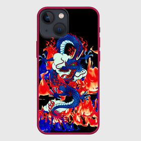 Чехол для iPhone 13 mini с принтом Огненный Дракон в Петрозаводске,  |  | akatsuki | beast | dragon | fire | акацуки | дракон | животные | зверь | змей | когти | облако | огонь | узор | чб | японский
