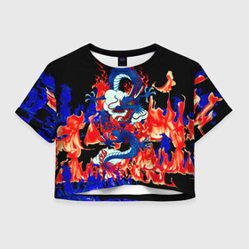 Женская футболка Crop-top 3D с принтом Огненный Дракон в Петрозаводске, 100% полиэстер | круглая горловина, длина футболки до линии талии, рукава с отворотами | akatsuki | beast | dragon | fire | акацуки | дракон | животные | зверь | змей | когти | облако | огонь | узор | чб | японский