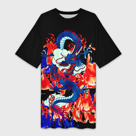 Платье-футболка 3D с принтом Огненный Дракон в Петрозаводске,  |  | Тематика изображения на принте: akatsuki | beast | dragon | fire | акацуки | дракон | животные | зверь | змей | когти | облако | огонь | узор | чб | японский