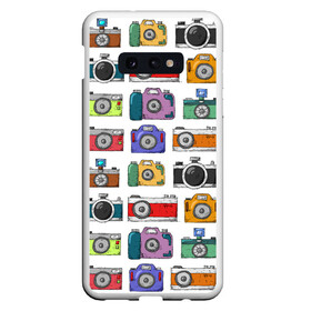 Чехол для Samsung S10E с принтом Фотоаппараты в Петрозаводске, Силикон | Область печати: задняя сторона чехла, без боковых панелей | камера | фотик | фото | фотоаппарат | фотограф | фотокамера