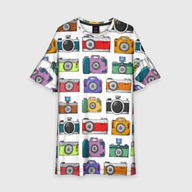 Детское платье 3D с принтом Фотоаппараты в Петрозаводске, 100% полиэстер | прямой силуэт, чуть расширенный к низу. Круглая горловина, на рукавах — воланы | камера | фотик | фото | фотоаппарат | фотограф | фотокамера