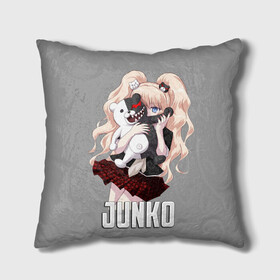 Подушка 3D с принтом MONOKUMA  JUNKO в Петрозаводске, наволочка – 100% полиэстер, наполнитель – холлофайбер (легкий наполнитель, не вызывает аллергию). | состоит из подушки и наволочки. Наволочка на молнии, легко снимается для стирки | anime | danganronpa | enoshima | junko | monokuma | аниме | джунко | игра | манга | медведь | монокума | робот медведь | эношима