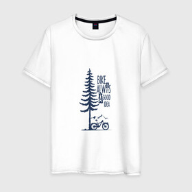 Мужская футболка хлопок с принтом Gooood Idea в Петрозаводске, 100% хлопок | прямой крой, круглый вырез горловины, длина до линии бедер, слегка спущенное плечо. | mtb | байк | велосипед | горы | дерево | лес | мтб | спорт
