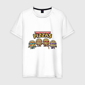 Мужская футболка хлопок с принтом Ninja Pizzas в Петрозаводске, 100% хлопок | прямой крой, круглый вырез горловины, длина до линии бедер, слегка спущенное плечо. | donatello | leonardo | michelangelo | ninja | pizza | raphael | turtles | донателло | животные | карате | комикс | комиксы | леонардо | микеланджело | мультфильм | мутант | мутанты | ниндзя | пицца | рафаэль | сплинтер | супергерой