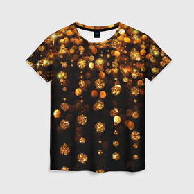 Женская футболка 3D с принтом GOLDEN RAIN в Петрозаводске, 100% полиэфир ( синтетическое хлопкоподобное полотно) | прямой крой, круглый вырез горловины, длина до линии бедер | black | gold | деньги | золото | монеты | пестрое