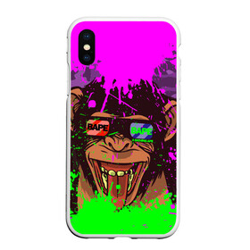 Чехол для iPhone XS Max матовый с принтом 3D Neon Monkey в Петрозаводске, Силикон | Область печати: задняя сторона чехла, без боковых панелей | 3d очки | bapy | brand | chimp | cool paint | fashion | hype beast | japan | neon | paint | trend | анаглиф | байп | байпи | брызги красок | бэйп | бэйпи | камуфляж | купающаяся обезьяна | мода | неон | тренд | хайп бист | хайповый бренд | ш