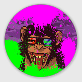 Коврик для мышки круглый с принтом 3D Neon Monkey в Петрозаводске, резина и полиэстер | круглая форма, изображение наносится на всю лицевую часть | 3d очки | bapy | brand | chimp | cool paint | fashion | hype beast | japan | neon | paint | trend | анаглиф | байп | байпи | брызги красок | бэйп | бэйпи | камуфляж | купающаяся обезьяна | мода | неон | тренд | хайп бист | хайповый бренд | ш