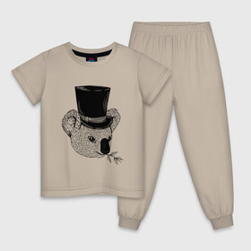 Детская пижама хлопок с принтом Коала Джентльмен в Цилиндре в Петрозаводске, 100% хлопок |  брюки и футболка прямого кроя, без карманов, на брюках мягкая резинка на поясе и по низу штанин
 | art | bear | coala | gentleman | illustration | koala | top hap | австралия | арт | иллюстрация | медведь | рисунок | сумчатые | цилиндр | шляпа | эвкалипт